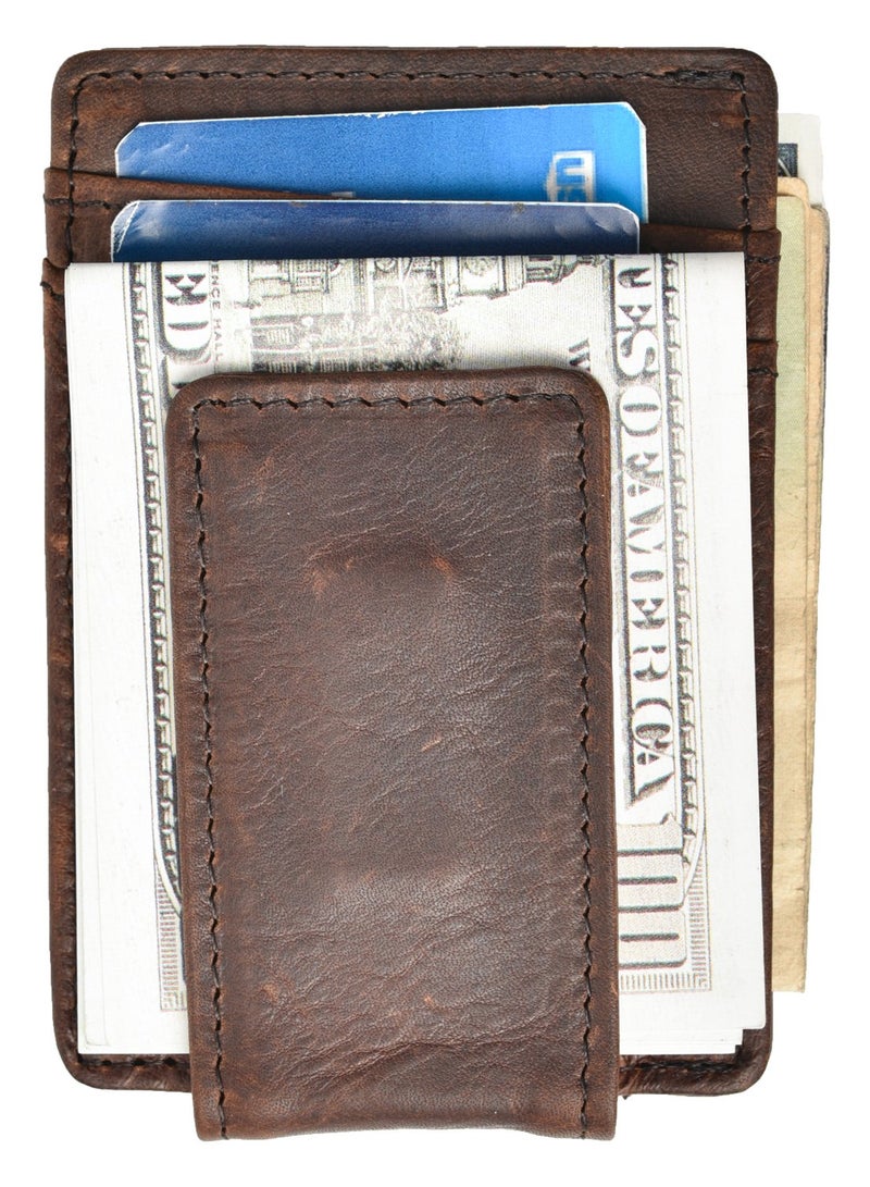 HOPSOOKEN Money Clip RFID Front Pocket Wallet Men Leather Slim Minimalist Wallet (Deep Brown) - Image 3